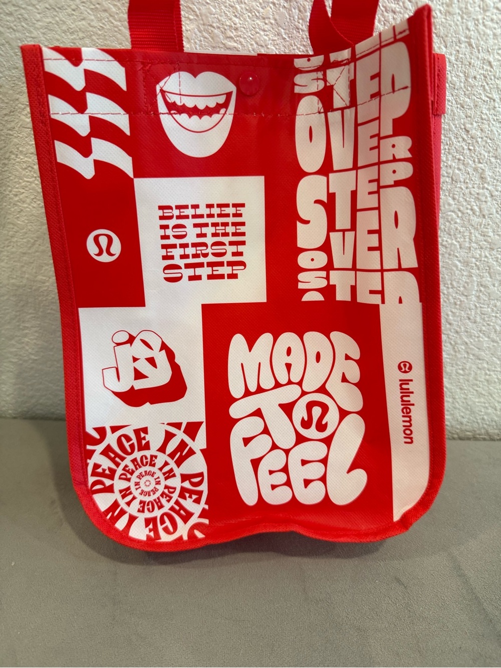 lululemon athletica Red & White Small Graphic Tote Gift Shopping Bag